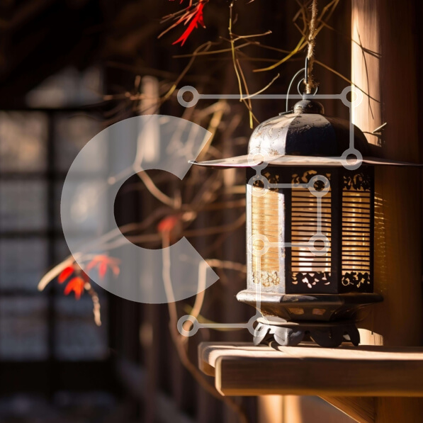 Intra Συλλεκτικό Ξύλινο Παζλ Plywood  4mm - Κτήριο εμπνευσμένο από την Ασία με φανάρι στο ράφι Σε Ξύλινο Κουτί - Διαστάσεις Puzzle: 10x10 cm – 25 κομμάτια