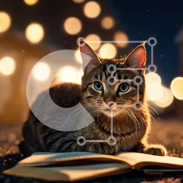 Intra Συλλεκτικό Ξύλινο Παζλ Plywood  4mm - Γάτα που διαβάζει ένα βιβλίο τη νύχτα Σε Ξύλινο Κουτί - Διαστάσεις: 10x10 cm – 25 κομμάτια