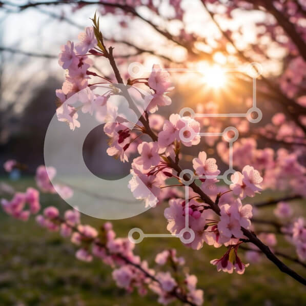 Intra Συλλεκτικό Ξύλινο Παζλ Plywood  4mm - Όμορφο δέντρο ανθών κερασιών στο ηλιοβασίλεμα Σε Ξύλινο Κουτί - Διαστάσεις: 10x10 cm – 25 κομμάτια