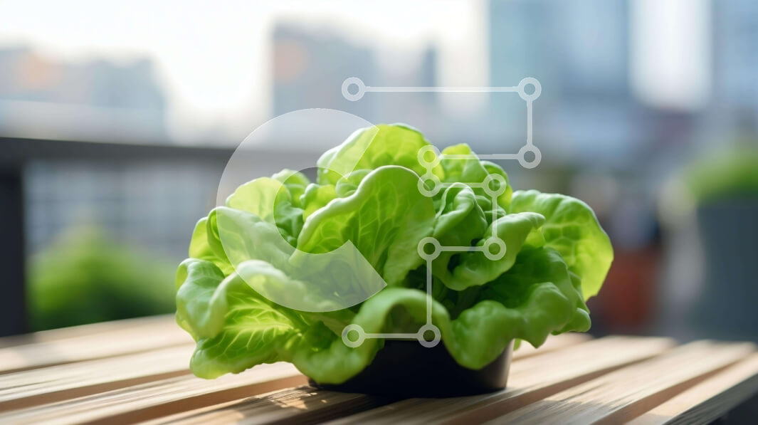 Intra Συλλεκτικό Ξύλινο Παζλ Plywood  4mm - Φρέσκο ​​και υγιεινό φυτό μαρουλιού σε ξύλινο τραπέζι Σε Ξύλινο Κουτί - Διαστάσεις: 10x10 cm – 25 κομμάτια