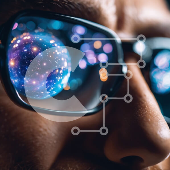 Intra Συλλεκτικό Ξύλινο Παζλ Plywood  4mm - Άνθρωπος με κοσμικά γυαλιά που κοιτάζει τον έναστρο ουρανό Σε Ξύλινο Κουτί - Διαστάσεις Puzzle: 10x10 cm – 25 κομμάτια