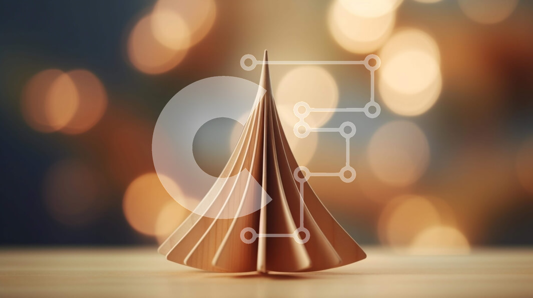 Intra Συλλεκτικό Ξύλινο Παζλ Plywood  4mm - Διπλωμένο χριστουγεννιάτικο δέντρο Origami στο τραπέζι με θολά φώτα Σε Ξύλινο Κουτί - Διαστάσεις Puzzle: 10x10 cm – 25 κομμάτια