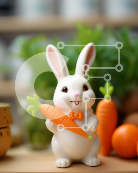 Intra Συλλεκτικό Ξύλινο Παζλ Plywood  4mm - Ειδώλιο Πασχαλινό λαγουδάκι με καρότα και επιτραπέζια σκεύη Σε Ξύλινο Κουτί - Διαστάσεις: 10x10 cm – 25 κομμάτια