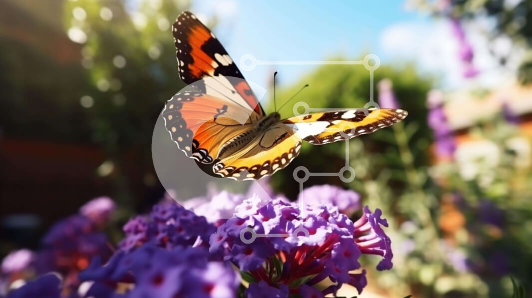 Intra Συλλεκτικό Ξύλινο Παζλ Plywood  4mm - Πεταλούδα στα μωβ λουλούδια στον κήπο Σε Ξύλινο Κουτί - Διαστάσεις: 10x10 cm – 25 κομμάτια