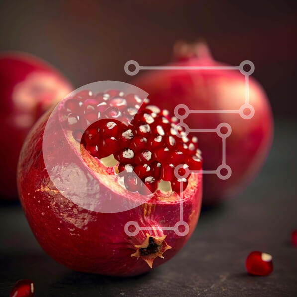 Σετ των 2 Intra Συλλεκτικό Ξύλινο Παζλ Plywood  4mm - Φρέσκα ρόδια σε σκοτεινή επιφάνεια Σε Ξύλινο Κουτί - Διαστάσεις: 10x10 cm – 25 κομμάτια