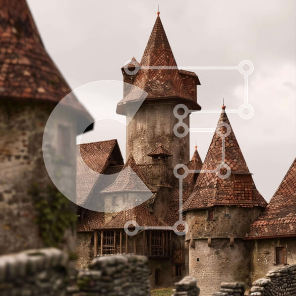 Intra Συλλεκτικό Ξύλινο Παζλ Plywood  4mm - Μεσαιωνικό Κάστρο με Πύργους και Πύργους Σε Ξύλινο Κουτί - Διαστάσεις Puzzle: 10x10 cm – 25 κομμάτια