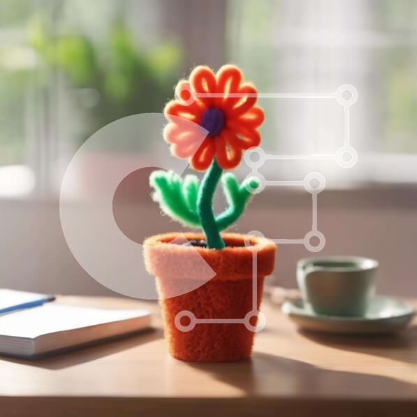 Intra Συλλεκτικό Ξύλινο Παζλ Plywood  4mm - Πορτοκαλί γλάστρα με τσόχα λουλούδι και φλιτζάνι καφέ Σε Ξύλινο Κουτί - Διαστάσεις: 10x10 cm – 25 κομμάτια