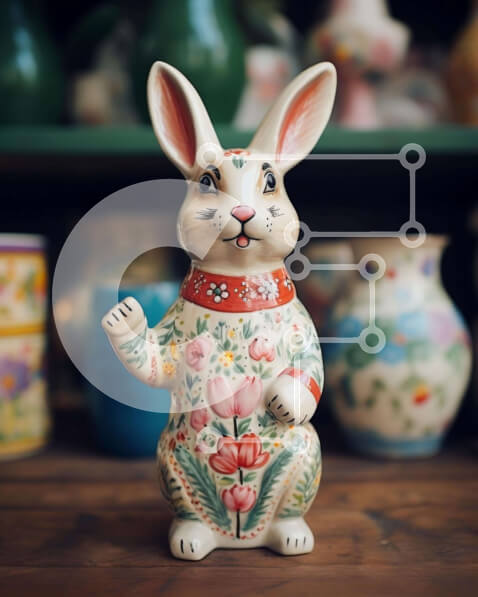 Intra Συλλεκτικό Ξύλινο Παζλ Plywood  4mm - Πολύχρωμο ειδώλιο και βάζα λαγουδάκι του Πάσχα Σε Ξύλινο Κουτί - Διαστάσεις Puzzle: 10x10 cm – 25 κομμάτια