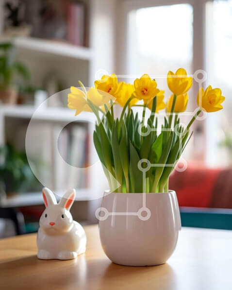 Intra Συλλεκτικό Ξύλινο Παζλ Plywood  4mm - Ανοιξιάτικο ντεκόρ με κίτρινα λουλούδια και λαγουδάκι Σε Ξύλινο Κουτί - Διαστάσεις Puzzle: 10x10 cm – 25 κομμάτια