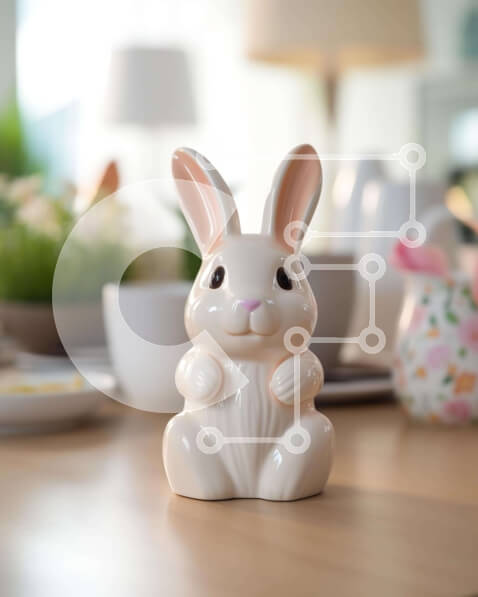 Intra Συλλεκτικό Ξύλινο Παζλ Plywood  4mm - Λευκό ειδώλιο λαγουδάκι σε ξύλινο τραπέζι με φλιτζάνια και πιάτα Σε Ξύλινο Κουτί - Διαστάσεις: 10x10 cm – 25 κομμάτια