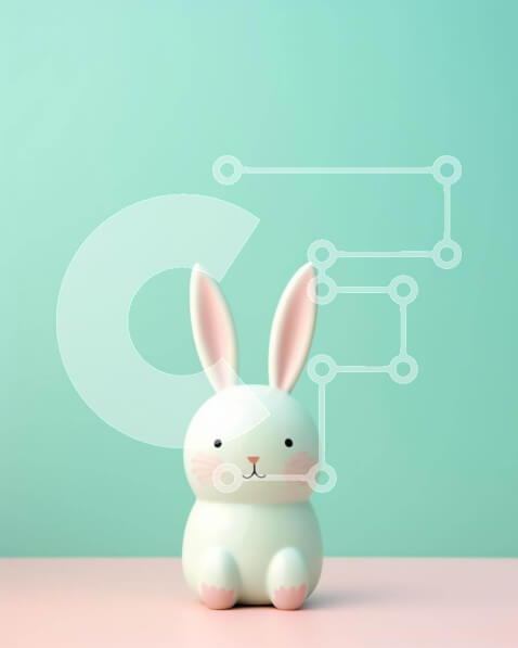 Intra Συλλεκτικό Ξύλινο Παζλ Plywood  4mm - Λευκό ειδώλιο λαγουδάκι σε τραπέζι σε παστέλ χρώμα Σε Ξύλινο Κουτί - Διαστάσεις: 10x10 cm – 25 κομμάτια