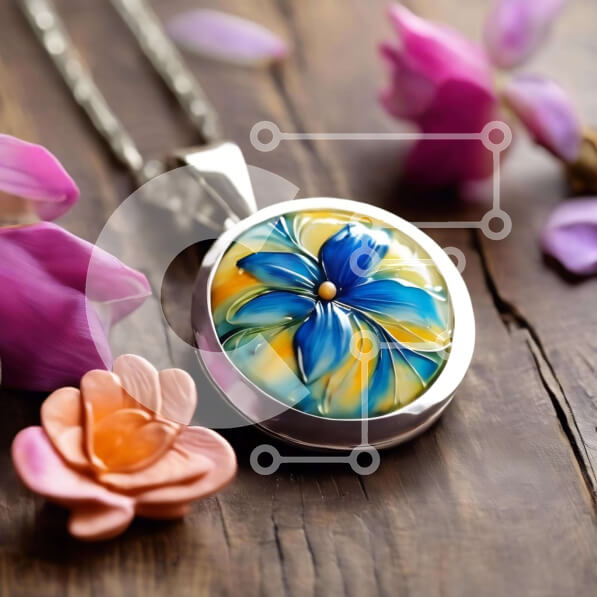 Σετ των 2 Intra Συλλεκτικό Ξύλινο Παζλ Plywood  4mm - Μπλε και κίτρινο μενταγιόν λουλουδιών σε ροζ και μωβ λουλούδια Σε Ξύλινο Κουτί - Διαστάσεις: 10x10 cm – 25 κομμάτια