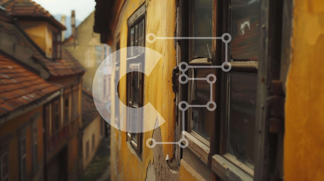 Intra Συλλεκτικό Ξύλινο Παζλ Plywood  4mm - Στενό δρομάκι σε μια παλιά πόλη με πολλά κτίρια και παράθυρα Σε Ξύλινο Κουτί - Διαστάσεις Puzzle: 10x10 cm – 25 κομμάτια