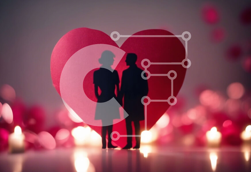 Intra Συλλεκτικό Ξύλινο Παζλ Plywood  4mm - Ρομαντική σιλουέτα ενός ζευγαριού με καρδιά Σε Ξύλινο Κουτί - Διαστάσεις Puzzle: 10x10 cm – 25 κομμάτια