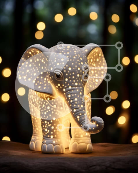 Intra Συλλεκτικό Ξύλινο Παζλ Plywood  4mm - Λευκό ειδώλιο ελέφαντα σε ξύλινο τραπέζι με φώτα LED Σε Ξύλινο Κουτί - Διαστάσεις: 10x10 cm – 25 κομμάτια