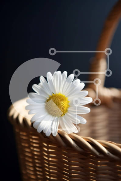 Σετ των 2 Intra Συλλεκτικό Ξύλινο Παζλ Plywood  4mm - Όμορφη λευκή μαργαρίτα σε ανοιχτό ψάθινο καλάθι Σε Ξύλινο Κουτί - Διαστάσεις: 10x10 cm – 25 κομμάτια