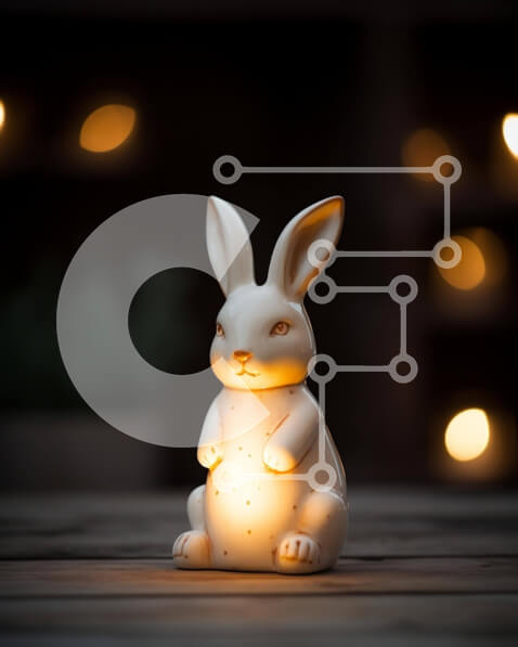 Intra Συλλεκτικό Ξύλινο Παζλ Plywood  4mm - Λευκό ειδώλιο λαγουδάκι σε ξύλινο τραπέζι με φώτα Σε Ξύλινο Κουτί - Διαστάσεις: 10x10 cm – 25 κομμάτια