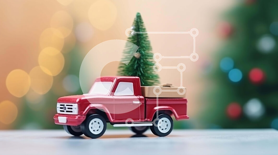 Intra Συλλεκτικό Ξύλινο Παζλ Plywood  4mm - Κόκκινο παιχνίδι φορτηγό με χριστουγεννιάτικο δέντρο Σε Ξύλινο Κουτί - Διαστάσεις: 10x10 cm – 25 κομμάτια