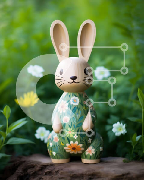 Intra Συλλεκτικό Ξύλινο Παζλ Plywood  4mm - Ξύλινο ειδώλιο πασχαλινό λαγουδάκι σε πράσινο και λουλούδια Σε Ξύλινο Κουτί - Διαστάσεις Puzzle: 10x10 cm – 25 κομμάτια