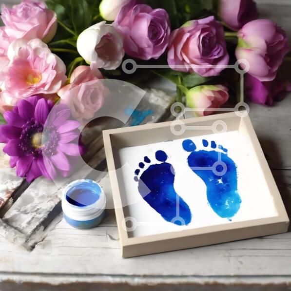 Intra Συλλεκτικό Ξύλινο Παζλ Plywood  4mm - Μπλε ίχνη και λουλούδια πλαίσιο Σε Ξύλινο Κουτί - Διαστάσεις: 10x10 cm – 25 κομμάτια