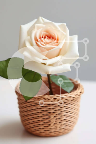 Σετ των 2 Intra Συλλεκτικό Ξύλινο Παζλ Plywood  4mm - Όμορφο μονό λευκό τριαντάφυλλο σε ψάθινο καλάθι Σε Ξύλινο Κουτί - Διαστάσεις: 10x10 cm – 25 κομμάτια