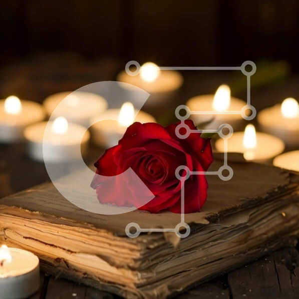 Intra Συλλεκτικό Ξύλινο Παζλ Plywood  4mm - Vintage νεκρή φύση με παλιό βιβλίο, κόκκινο τριαντάφυλλο και κεριά Σε Ξύλινο Κουτί - Διαστάσεις Puzzle: 10x10 cm – 25 κομμάτια