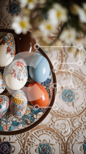 Intra Συλλεκτικό Ξύλινο Παζλ Plywood  4mm - Πολύχρωμα Πασχαλινά αυγά σε ένα πιάτο με λουλούδια Σε Ξύλινο Κουτί - Διαστάσεις: 10x10 cm – 25 κομμάτια