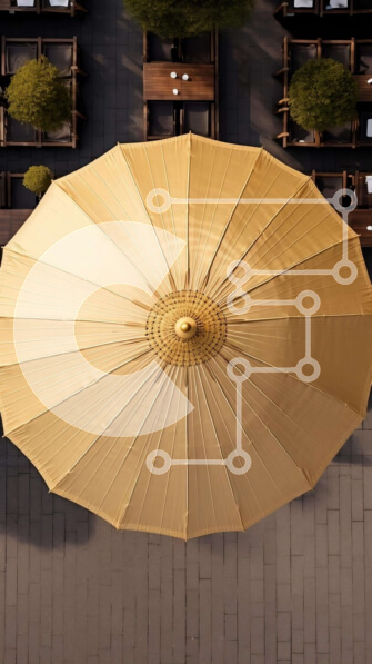 Intra Συλλεκτικό Ξύλινο Παζλ Plywood  4mm - Ηλιόλουστη υπαίθρια τραπεζαρία με μεγάλη κίτρινη ομπρέλα Σε Ξύλινο Κουτί - Διαστάσεις Puzzle: 10x10 cm – 25 κομμάτια