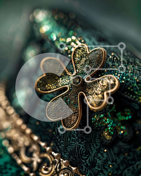 Intra Συλλεκτικό Ξύλινο Παζλ Plywood  4mm - Κοντινό πλάνο περίτεχνα διακοσμημένου πράσινου πορτοφολιού με χρυσές και ασημένιες πινελιές Σε Ξύλινο Κουτί - Διαστάσεις Puzzle: 10x10 cm – 25 κομμάτια