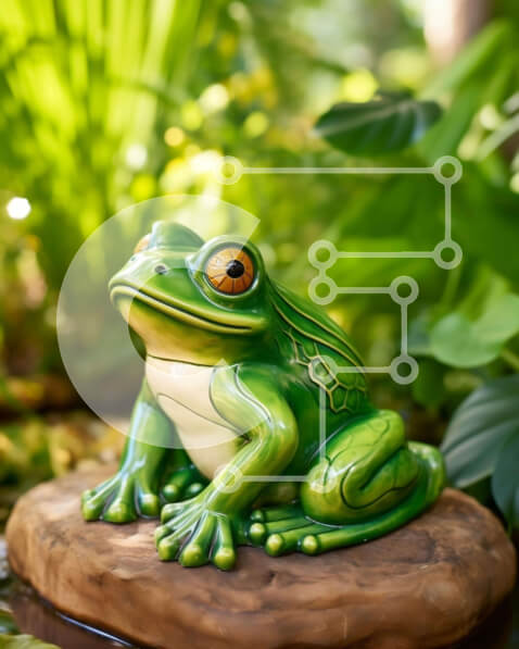 Intra Συλλεκτικό Ξύλινο Παζλ Plywood  4mm - Άγαλμα πράσινου βατράχου σε φυσικό περιβάλλον Σε Ξύλινο Κουτί - Διαστάσεις: 10x10 cm – 25 κομμάτια