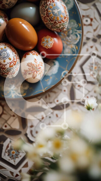 Intra Συλλεκτικό Ξύλινο Παζλ Plywood  4mm - Πολύχρωμα Πασχαλινά αυγά και λευκά λουλούδια σε ένα πιάτο Σε Ξύλινο Κουτί - Διαστάσεις: 10x10 cm – 25 κομμάτια