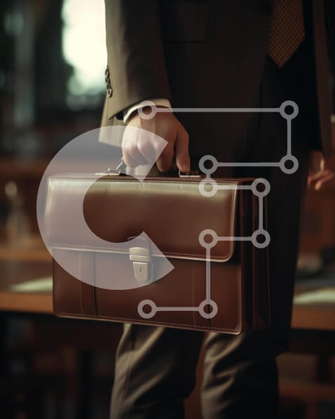 Intra Συλλεκτικό Ξύλινο Παζλ Plywood  4mm - Επιχειρηματίας που κρατά τον καφέ χαρτοφύλακα σε μια συνάντηση ή μια εκδήλωση Σε Ξύλινο Κουτί - Διαστάσεις Puzzle: 10x10 cm – 25 κομμάτια