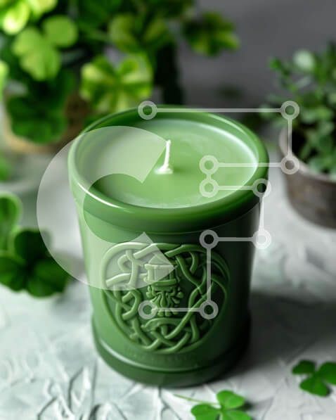 Intra Συλλεκτικό Ξύλινο Παζλ Plywood  4mm - Πράσινο κερί του Αγίου Πατρικίου με τριφύλλια και φύλλα τριφυλλιού Σε Ξύλινο Κουτί - Διαστάσεις: 10x10 cm – 25 κομμάτια