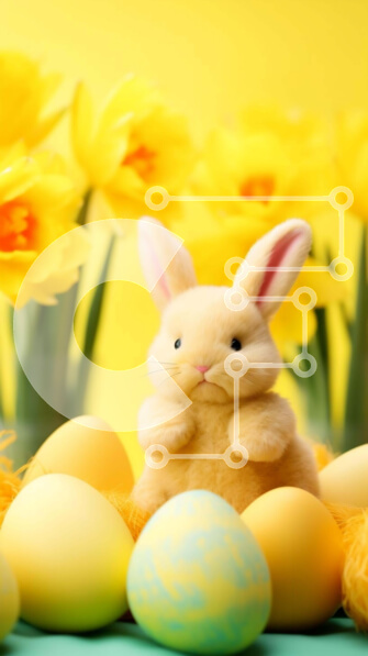 Intra Συλλεκτικό Ξύλινο Παζλ Plywood  4mm - Πασχαλινό λαγουδάκι με κίτρινα αυγά και νάρκισσους Σε Ξύλινο Κουτί - Διαστάσεις: 10x10 cm – 25 κομμάτια