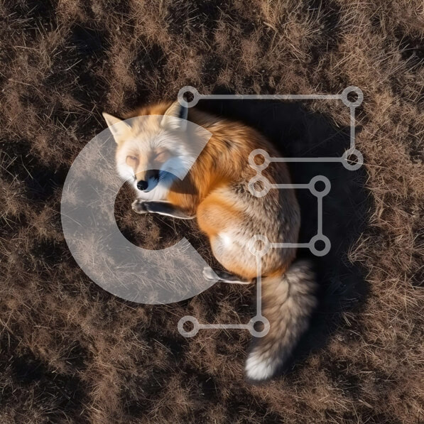 Intra Συλλεκτικό Ξύλινο Παζλ Plywood  4mm - Αεροφωτογραφία της κόκκινης αλεπούς που βάζει στο πεδίο Σε Ξύλινο Κουτί - Διαστάσεις: 10x10 cm – 25 κομμάτια