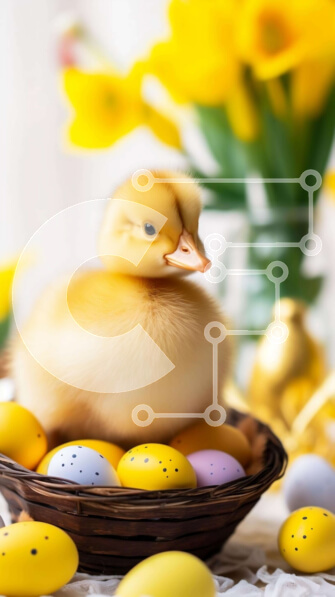 Intra Συλλεκτικό Ξύλινο Παζλ Plywood  4mm - Πασχαλινή πάπια και πολύχρωμα αυγά στο τραπέζι Σε Ξύλινο Κουτί - Διαστάσεις: 10x10 cm – 25 κομμάτια