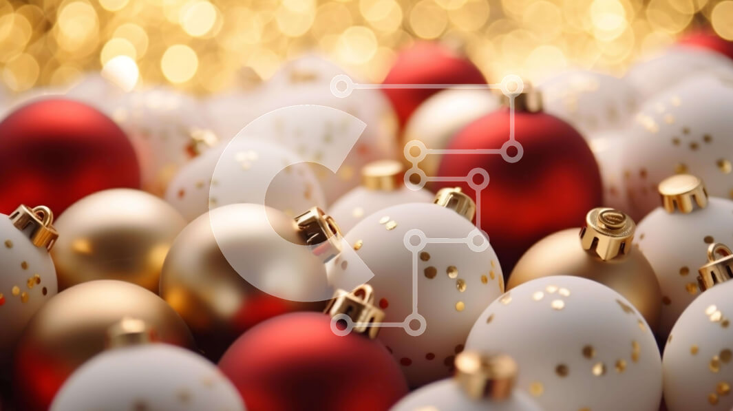 Intra Συλλεκτικό Ξύλινο Παζλ Plywood  4mm - Λευκές, κόκκινες και χρυσές χριστουγεννιάτικες μπάλες σε φόντο Bokeh Σε Ξύλινο Κουτί - Διαστάσεις: 10x10 cm – 25 κομμάτια