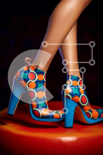 Intra Συλλεκτικό Ξύλινο Παζλ Plywood  4mm - Γυναικεία πόδια με πολύχρωμα ψηλοτάκουνα παπούτσια σε πορτοκαλί σκαμπό Σε Ξύλινο Κουτί - Διαστάσεις Puzzle: 10x10 cm – 25 κομμάτια