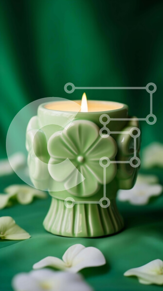 Intra Συλλεκτικό Ξύλινο Παζλ Plywood  4mm - Αναμμένο πράσινο κερί με λευκά λουλούδια και φύλλα Σε Ξύλινο Κουτί - Διαστάσεις: 10x10 cm – 25 κομμάτια