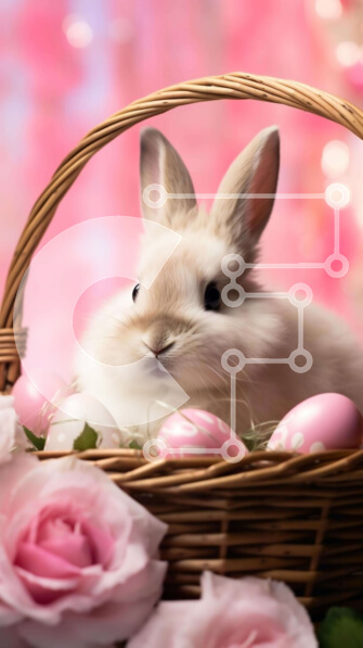 Intra Συλλεκτικό Ξύλινο Παζλ Plywood  4mm - Πασχαλινό λαγουδάκι με ροζ τριαντάφυλλα και πασχαλινά αυγά στο καλάθι Σε Ξύλινο Κουτί - Διαστάσεις: 10x10 cm – 25 κομμάτια