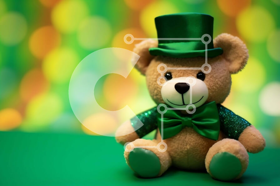 Intra Συλλεκτικό Ξύλινο Παζλ Plywood  4mm - Αρκουδάκι με ιρλανδικό θέμα σε πράσινο φόντο με φώτα Σε Ξύλινο Κουτί - Διαστάσεις: 10x10 cm – 25 κομμάτια