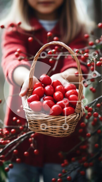 Σετ των 2 Intra Συλλεκτικό Ξύλινο Παζλ Plywood  4mm - Κορίτσι που συγκομίζει κόκκινα μούρα από ένα δέντρο Σε Ξύλινο Κουτί - Διαστάσεις: 10x10 cm – 25 κομμάτια