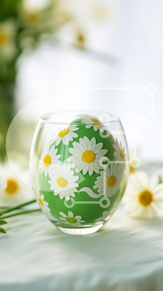 Intra Συλλεκτικό Ξύλινο Παζλ Plywood  4mm - Πασχαλινό αυγό σε πράσινο ποτήρι με λευκές μαργαρίτες Σε Ξύλινο Κουτί - Διαστάσεις: 10x10 cm – 25 κομμάτια