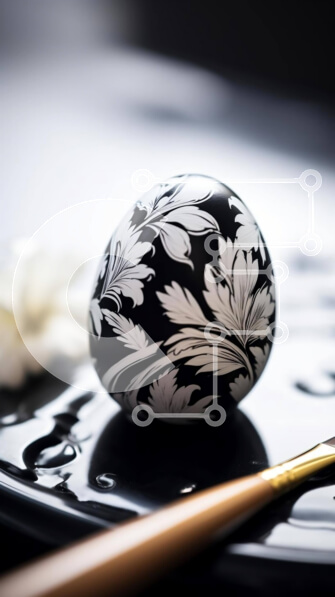 Intra Συλλεκτικό Ξύλινο Παζλ Plywood  4mm - Ασπρόμαυρο διακοσμημένο πασχαλινό αυγό με λουλουδάτα σχέδια Σε Ξύλινο Κουτί - Διαστάσεις Puzzle: 10x10 cm – 25 κομμάτια