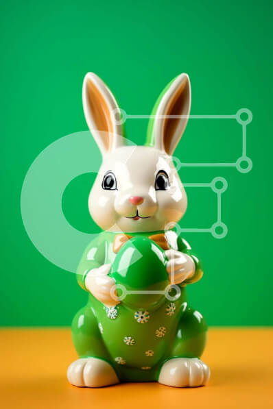 Intra Συλλεκτικό Ξύλινο Παζλ Plywood  4mm - Κεραμικό ειδώλιο πασχαλινό λαγουδάκι με πορτοκαλί φόντο Σε Ξύλινο Κουτί - Διαστάσεις Puzzle: 10x10 cm – 25 κομμάτια