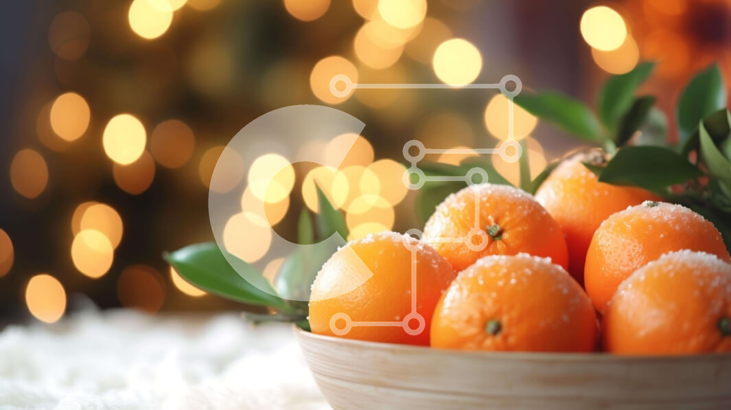 Intra Συλλεκτικό Ξύλινο Παζλ Plywood  4mm - Ξύλινο μπολ με πορτοκάλια και χριστουγεννιάτικα στολίδια Σε Ξύλινο Κουτί - Διαστάσεις Puzzle: 10x10 cm – 25 κομμάτια