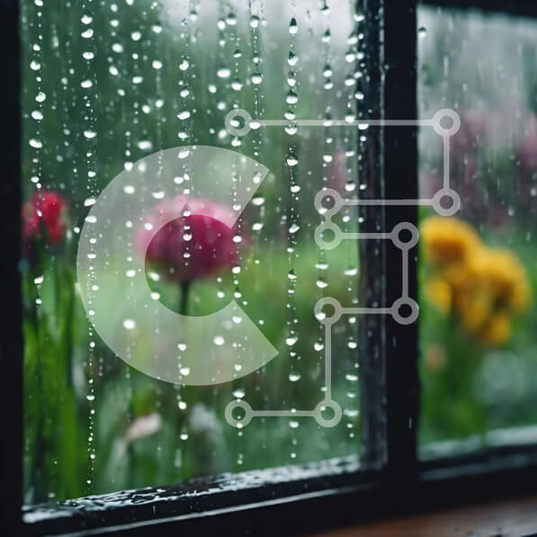 Intra Συλλεκτικό Ξύλινο Παζλ Plywood  4mm - Σταγόνες βροχής στο παράθυρο με λουλούδια στο φόντο Σε Ξύλινο Κουτί - Διαστάσεις: 10x10 cm – 25 κομμάτια