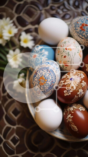 Intra Συλλεκτικό Ξύλινο Παζλ Plywood  4mm - Διακοσμημένα Πασχαλινά αυγά και λουλούδια σε ένα πιάτο Σε Ξύλινο Κουτί - Διαστάσεις: 10x10 cm – 25 κομμάτια