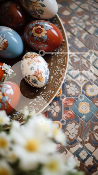 Intra Συλλεκτικό Ξύλινο Παζλ Plywood  4mm - Πολύχρωμα Πασχαλινά αυγά και λευκά λουλούδια στο διακοσμημένο πιάτο Σε Ξύλινο Κουτί - Διαστάσεις: 10x10 cm – 25 κομμάτια