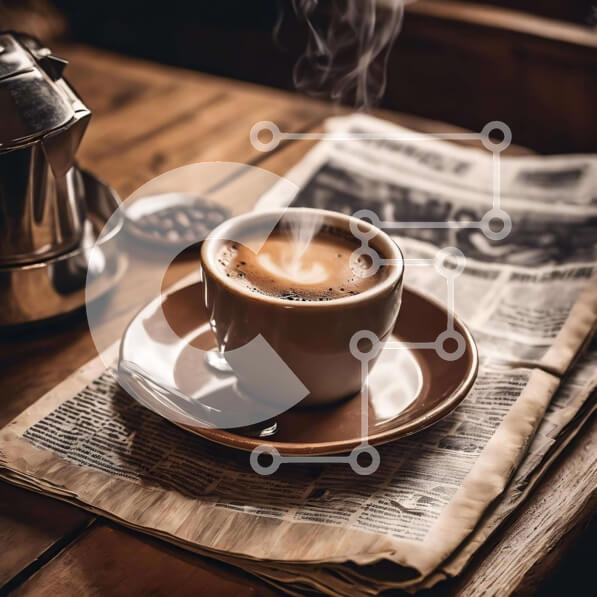 Σετ των 2 Intra Συλλεκτικό Ξύλινο Παζλ Plywood  4mm - Φλιτζάνι καφέ και βραστήρας σε εφημερίδα και πιατάκι Σε Ξύλινο Κουτί - Διαστάσεις: 10x10 cm – 25 κομμάτια